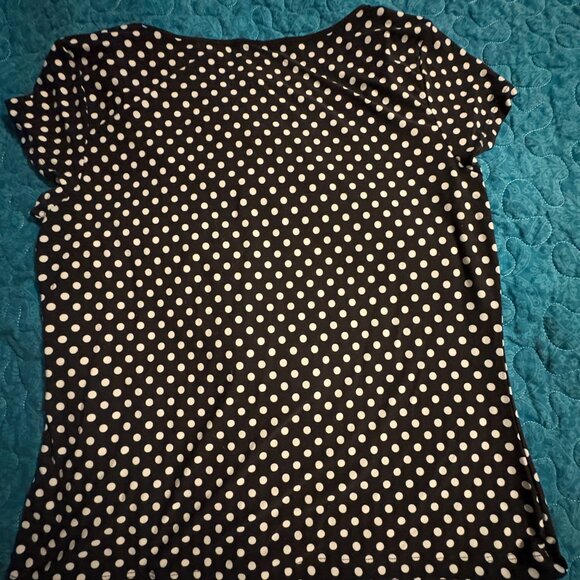 I.N.C International Concepts White Polka Dots on Black Short Sleeve Women's Sz.L - Picture 5 of 5